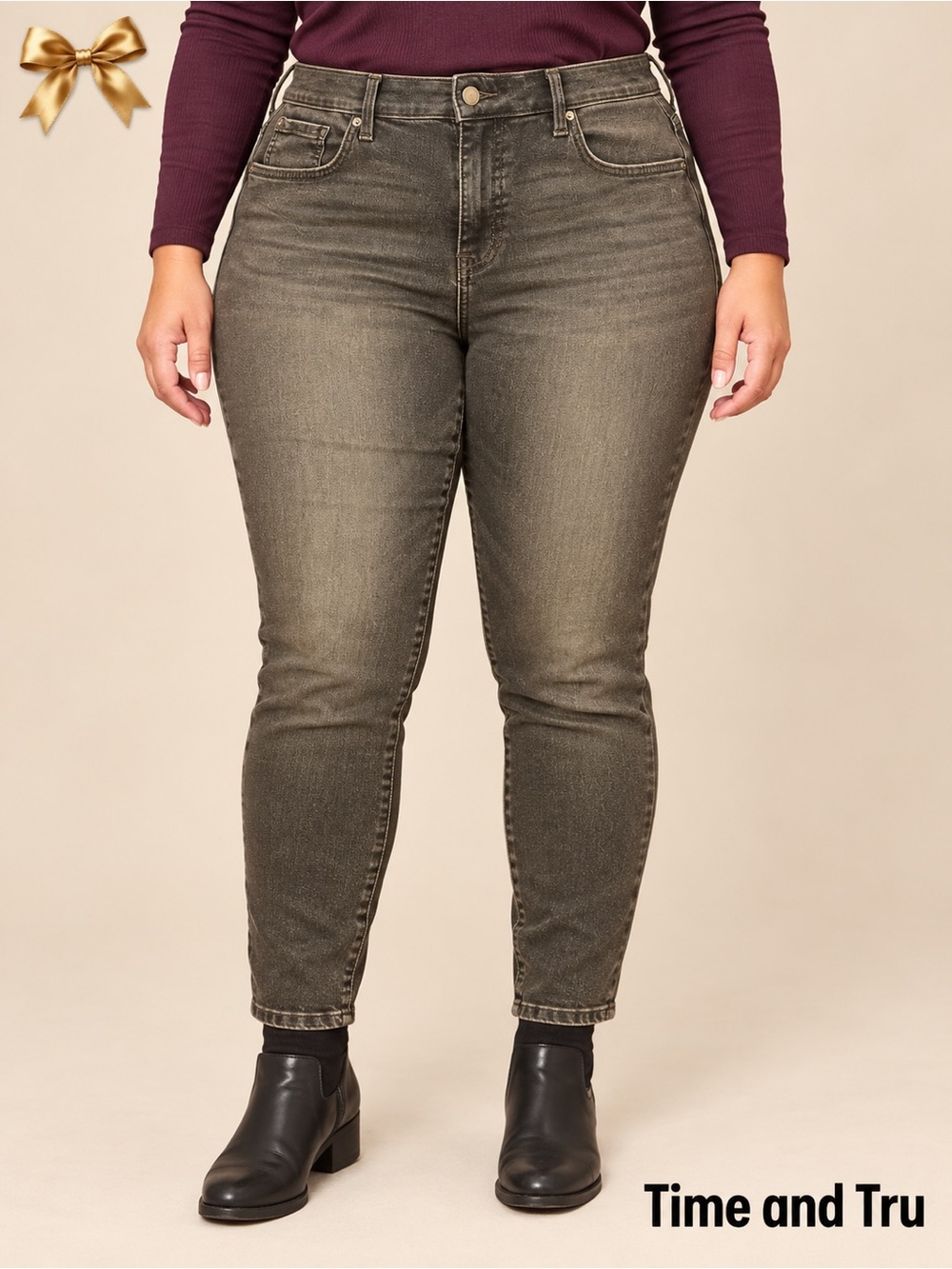 Time And Tru Washed Black High Rise Curvy Skinny Jeans Size 16 Short